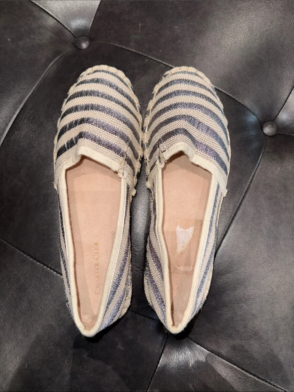 Metallic Striped Canvas Slip-On Espadrilles - Silver & Cream Women’s Size 8M